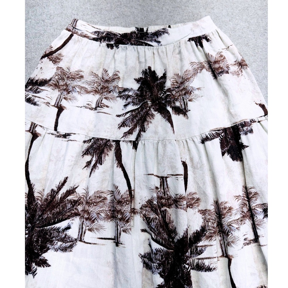 Cal Style Maxi Skirt Women S Cream Brown Palm Tree Tiered Linen Blend Boho Flowy - Picture 4 of 9